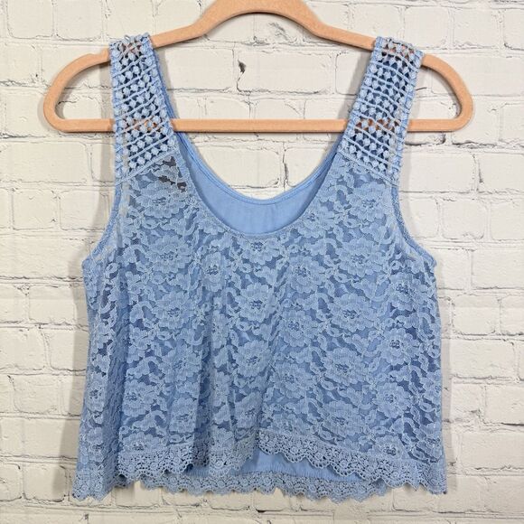 Y2K Crochet Crop Top Women SIze 8 Blue Rertro Coquette Feminine Cottage Fairy - Picture 2 of 9